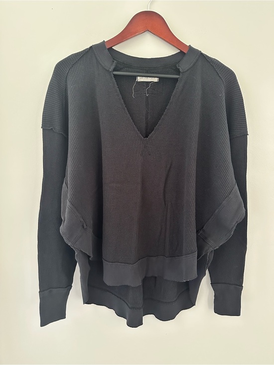 We The Free Tops - We The Free Relaxed Oversized Black Waffle Knit Thermal Top Sz Small